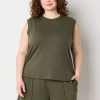 Stylus Womens Plus Crew Neck Sleeveless T-shirt In Green