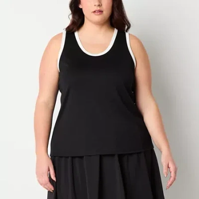 Stylus Womens Plus Crew Neck Sleeveless Tank Top In Black