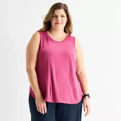 Stylus Womens Plus Crew Neck Sleeveless Tank Top In Pink