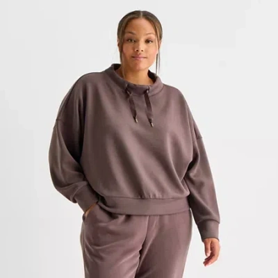 Stylus Womens Plus Funnel Neck Long Sleeve Sweatshirt In Purple