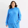 Stylus Womens Plus Hooded Long Sleeve Sweatshirt In Blue