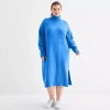 Stylus Womens Plus Long Sleeve Midi Sweater Dress In Blue