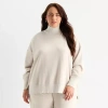 Stylus Womens Plus Long Sleeve Mock Neck Top In Neutral