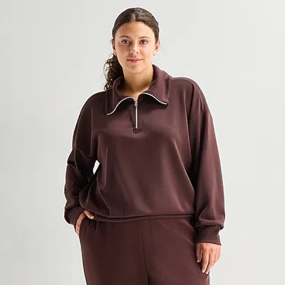 Stylus Womens Plus Long Sleeve T-shirt In Brown