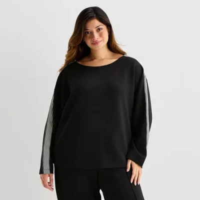 Stylus Womens Plus Mock Neck Long Sleeve Sweatshirt In Black