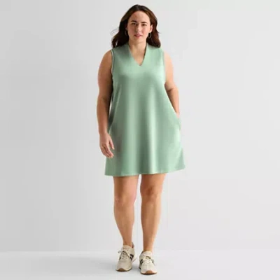 Stylus Womens Plus Sleeveless A-line Dress In Green