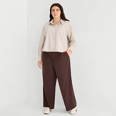 Stylus Womens Plus Straight High Rise Trouser In Brown