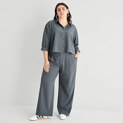 Stylus Womens Plus Straight High Rise Trouser In Gray