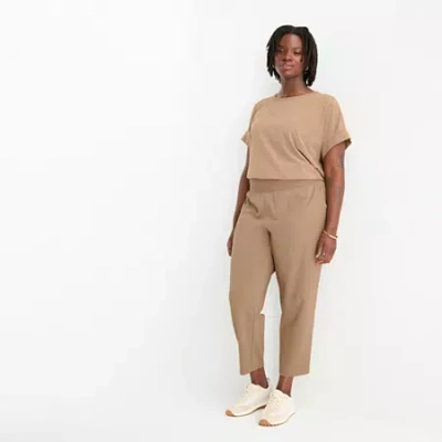 Stylus Womens Plus Tapered High Rise Pull-on Pant In Brown