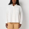 Stylus Womens Plus V Neck Long Sleeve Button-down Shirt In White