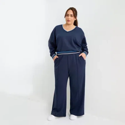 Stylus Womens Plus Wide Leg High Rise Track Pant In Blue