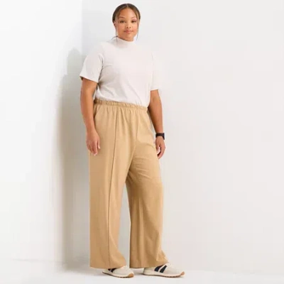 Stylus Womens Plus Wide Leg Mid Rise Trouser In Brown