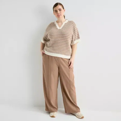 Stylus Womens Plus Wide Leg Mid Rise Trouser In Brown