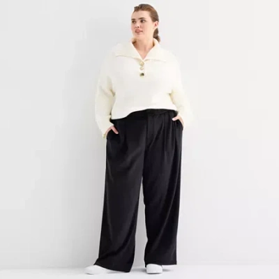 Stylus Womens Plus Wide Leg Trouser In Black
