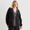 Stylus Womens Plus Y Neck Long Sleeve Button Cardigan In Black
