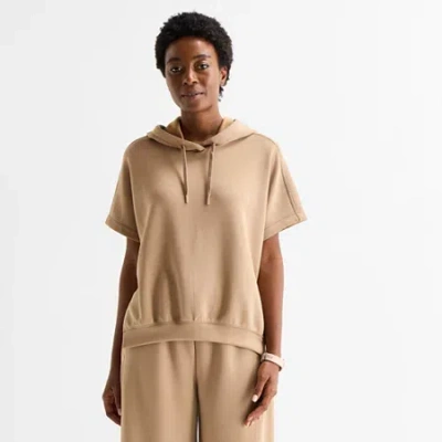 Stylus Womens Short Sleeve Hoodie In Brown