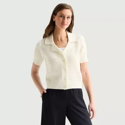 Stylus Womens Short Sleeve Polo Sweater In White