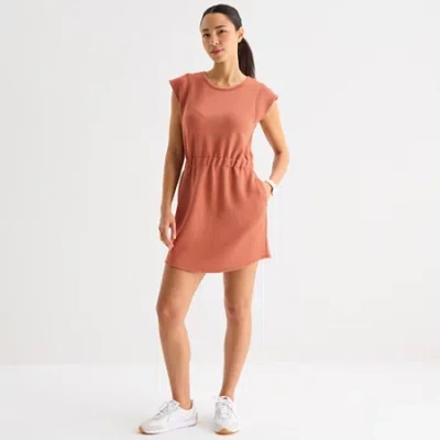 Stylus Womens Short Sleeve T-shirt Dress In Brown