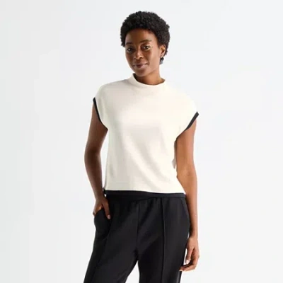 Stylus Womens Sleeveless Mock Neck Top In White