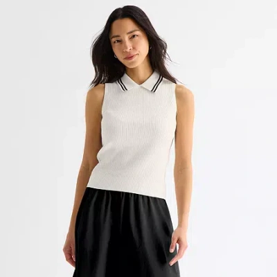 Stylus Womens Sleeveless Polo Sweater In Multi