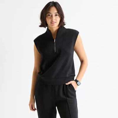 Stylus Womens Sleeveless Quarter-zip Pullover In Black