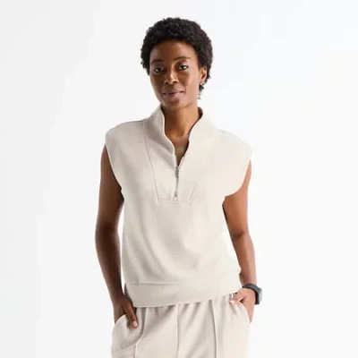 Stylus Womens Sleeveless Quarter-zip Pullover In White