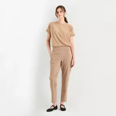 Stylus Womens Tapered High Rise Pull-on Pant In Brown