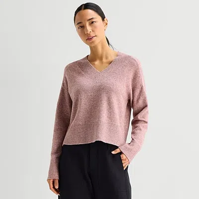 Stylus Womens V Neck Long Sleeve Pullover Sweater In Pink