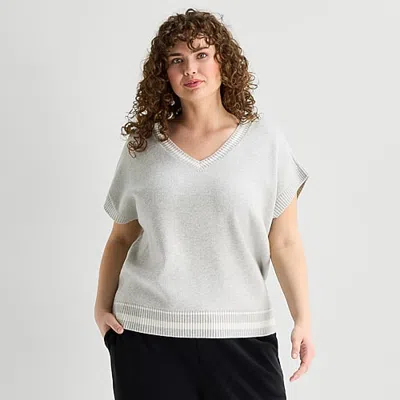 Stylus Womens V Neck Plus Sweater Vest In Gray