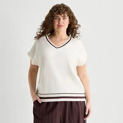 Stylus Womens V Neck Plus Sweater Vest In White
