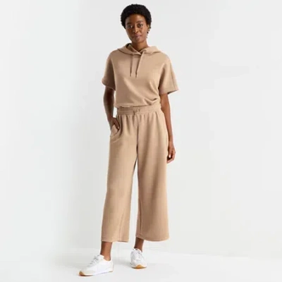 Stylus Womens Wide Leg High Rise Cropped Pant In Neutral