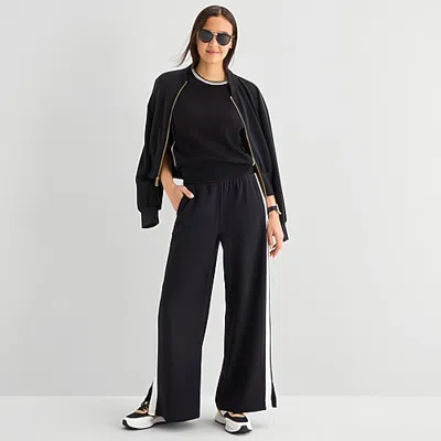 Stylus Womens Wide Leg High Rise Track Pant In Black