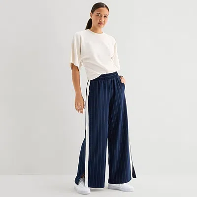 Stylus Womens Wide Leg High Rise Track Pant In Blue