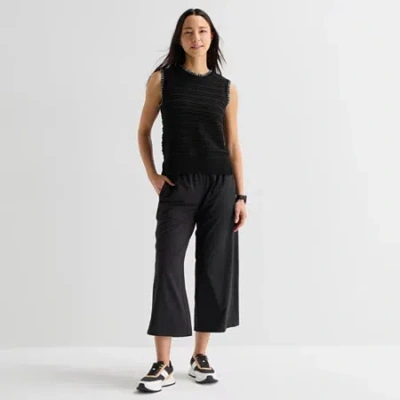 Stylus Womens Wide Leg Mid Rise Cropped Pant In Black
