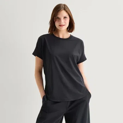 Stylus Woven Dolman Tee\nwoven Dolman Tee\nwoven Dolman Tee\n Womens Crew Neck Short Sleeve T-shirt In Black