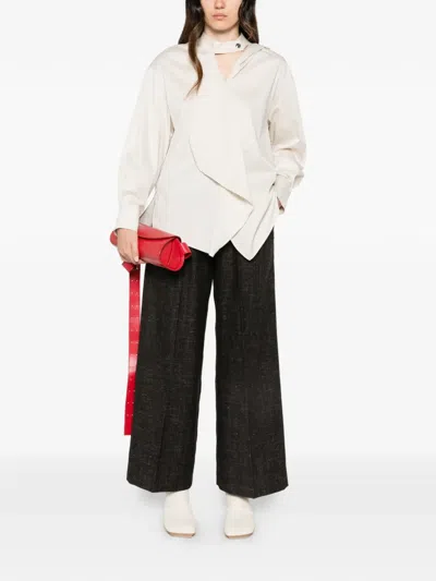 Su Asymmetric Draped Blouse In Neutral