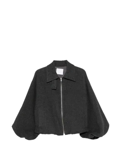 Su Balloon-sleeve Zip-up Jacket In Gray