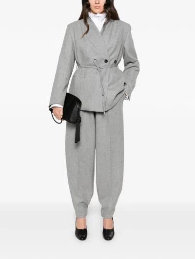 Su Belted Double-breasted Blazer In Gray