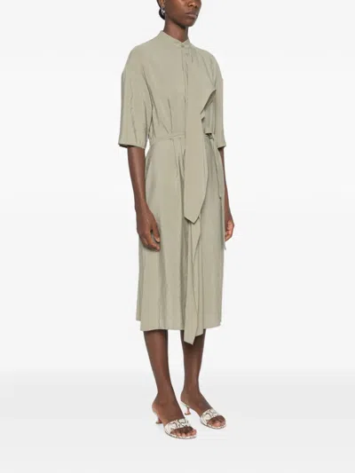 Su Belted-waist Asymmetric-panel Midi Dress In Green
