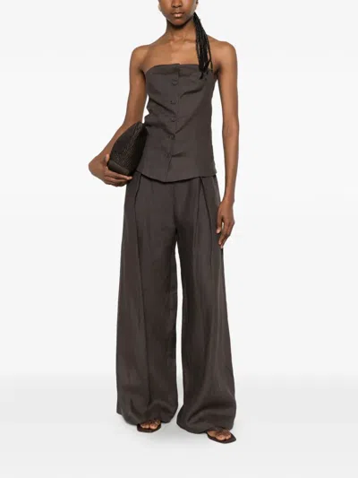 Su Button Bandeau Top In Brown