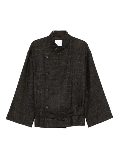Su Buttoned Belted Jacket In Brown