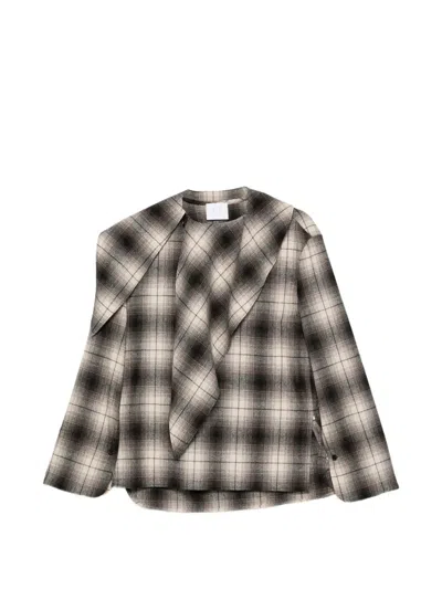 Su Checked Asymmetric-wrap Top In Neutral