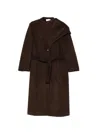 Su Belted Asymmetric-collar Coat In Brown