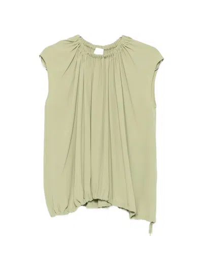 Su Gathered-neck Sleeveless Blouse In Green