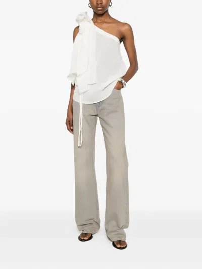 Su One-shoulder Floral-appliqué Blouse In White