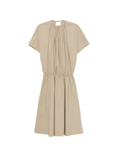 Su Tie-fastening Gathered-detailing Midi Dress In Gray