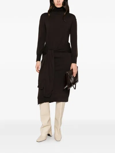 Su Tie-waist Roll-neck Midi Dress In Brown