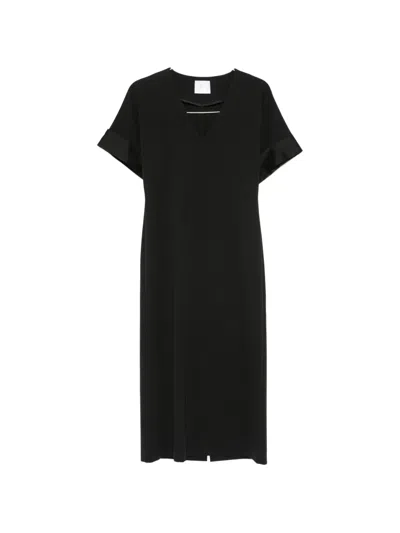 Su V-neck Short-sleeve Midi Dress In Black