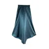 Subin Hahn Women's Satin Wide Flare High Waisted Trousers In Teal Blue In Blue
