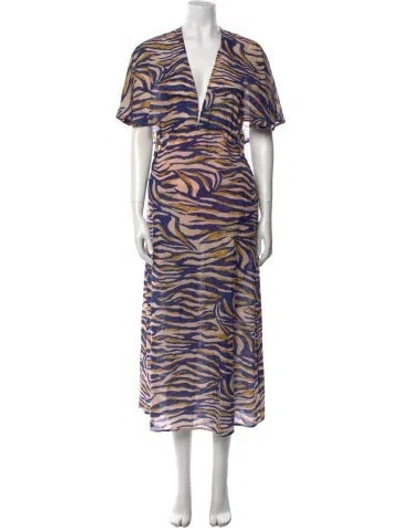 Pre-owned Suboo Animal Print Long Dress In Blue
